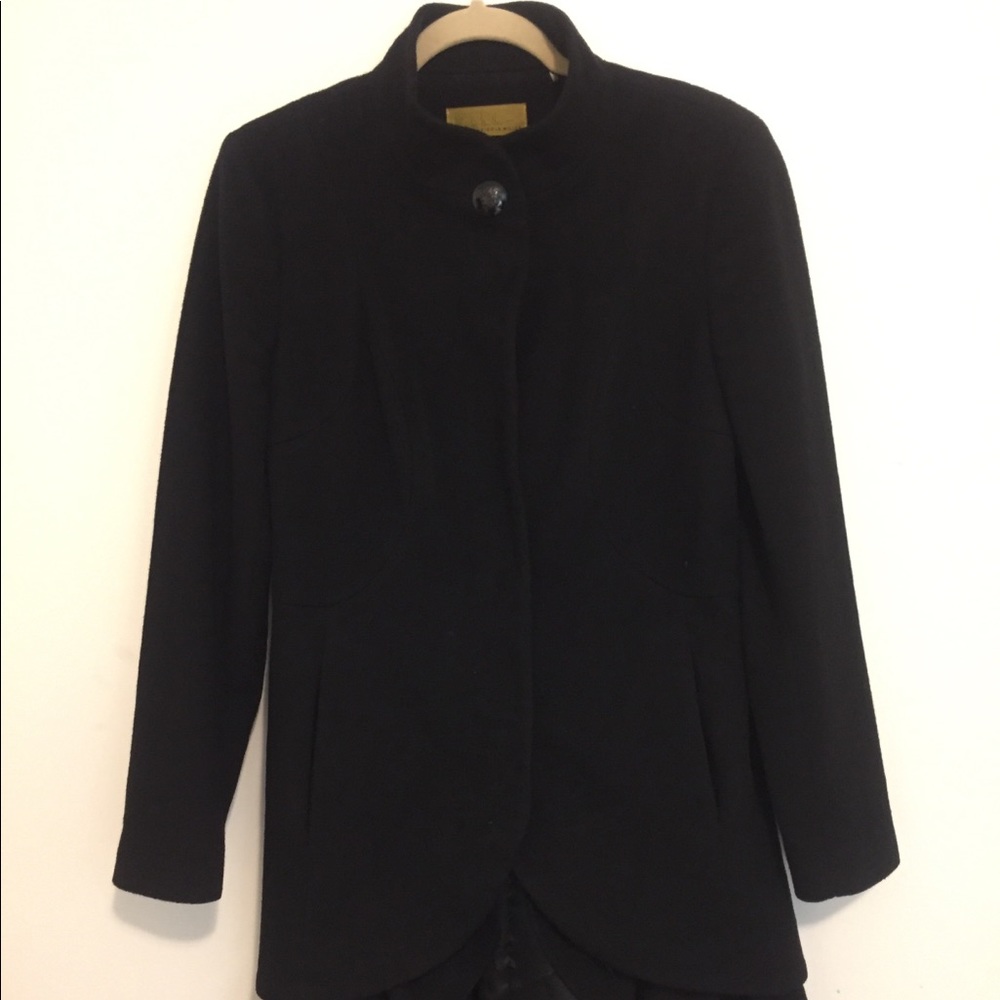 Nicole Miller Black Wool Asymmetric Ruffle Coat 4